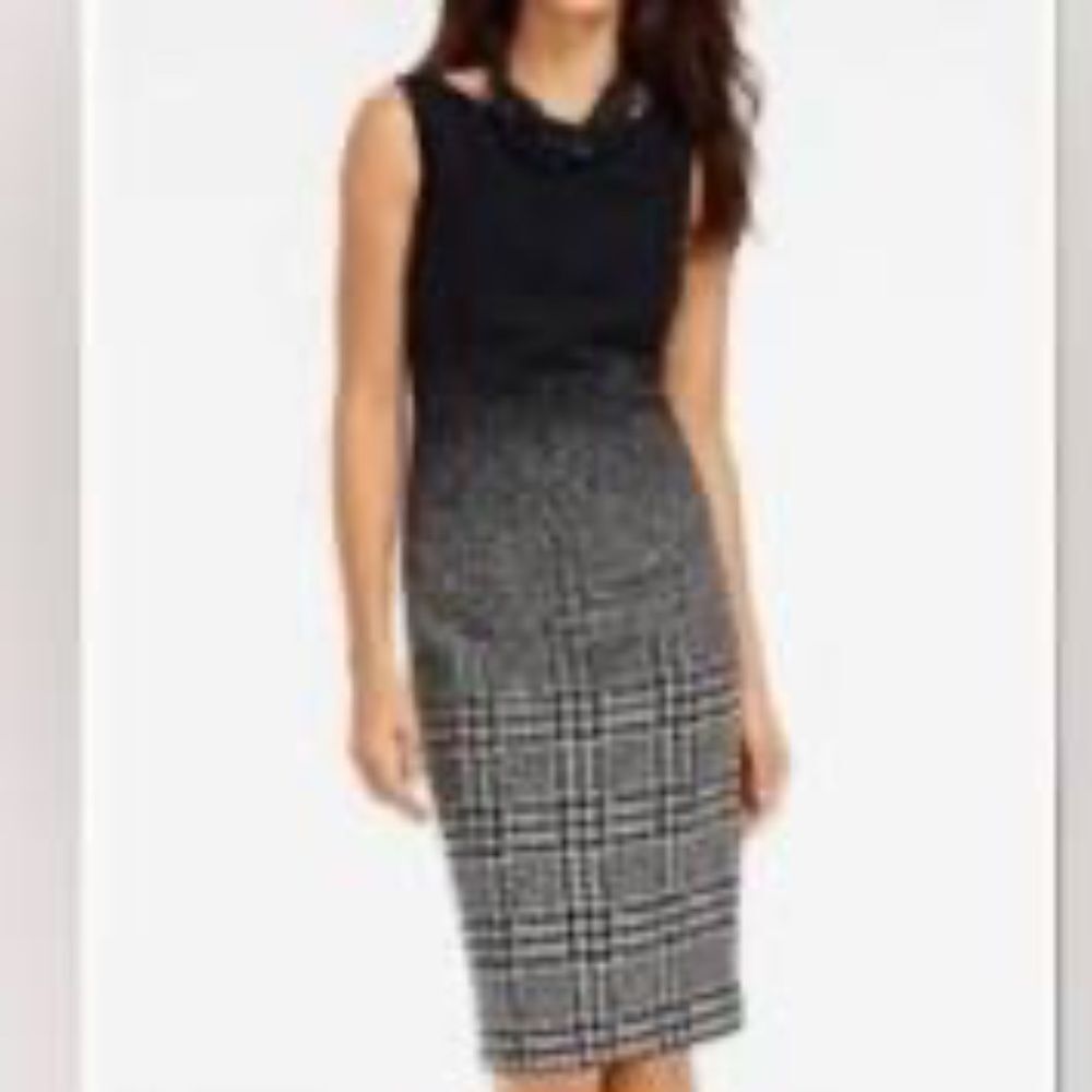 Talbots Black/Grey Women's Ombre Plaid Wool Blend‎ Sheath Dress Sz 2P